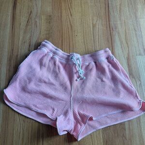 Pink Waffle Knit Women Shorts aerie large pull on shorts